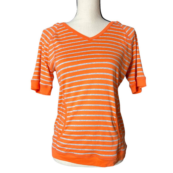 New Jones New York Sport Hoodie in Orange and Gray Stripes Size Medium Petite - Picture 1 of 6
